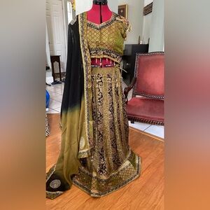 Elegant Green and Black lahenga Choli set,indian/Pakistani bridal party wear